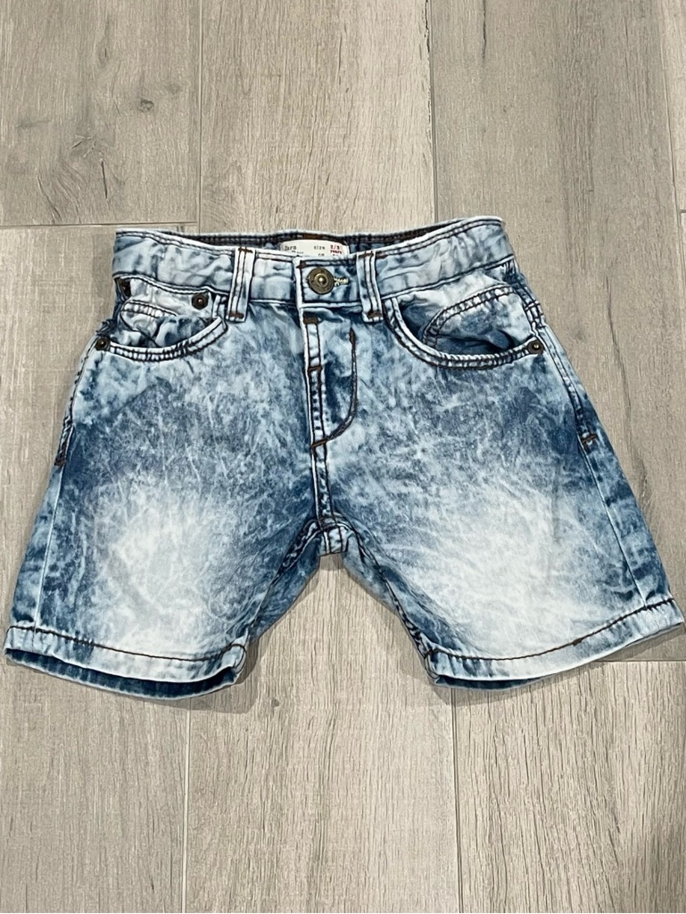 ZARA Boys Denim Shorts Acid Wash Light Blue Rolled Hem Toddler Size 2-3Y 98cm